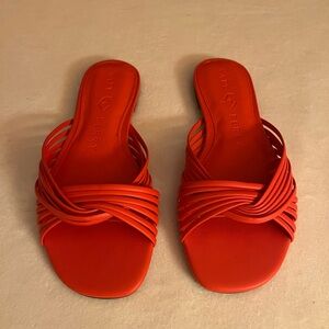 Katy Perry NIB Sandal Slide Flats Size 7 Halie‎ Flame Coral Orange Summer Spring